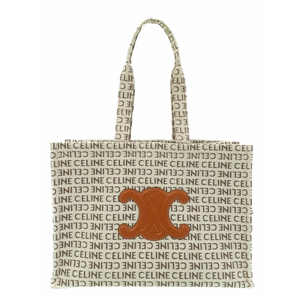 Celine Cabas Thais tote bag canvas leather Triomph Tan Brown
